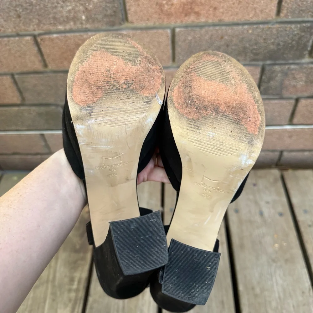 Marc Fisher Stacey Suede Platform Black Open-Toe Heels Size 9.5M